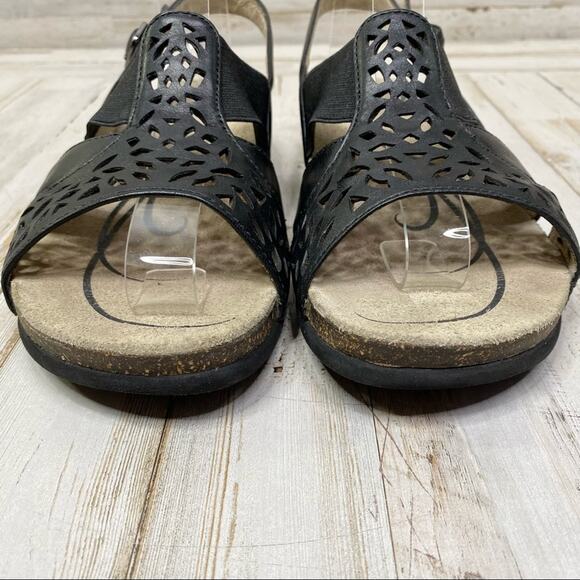 Abeo Bria Leather Sandals Women's Size 6 Black Laser Cut Back Strap - Picture 4 of 10